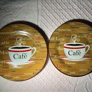 2 -Trisa Cafe' Latte Cappuccino Mocha Espresso Coffee Lover Decor 8" Lunch Plate